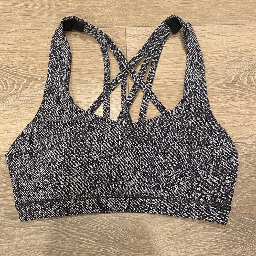 lululemon athletica Black & White Crossback Heathered Sports Bra